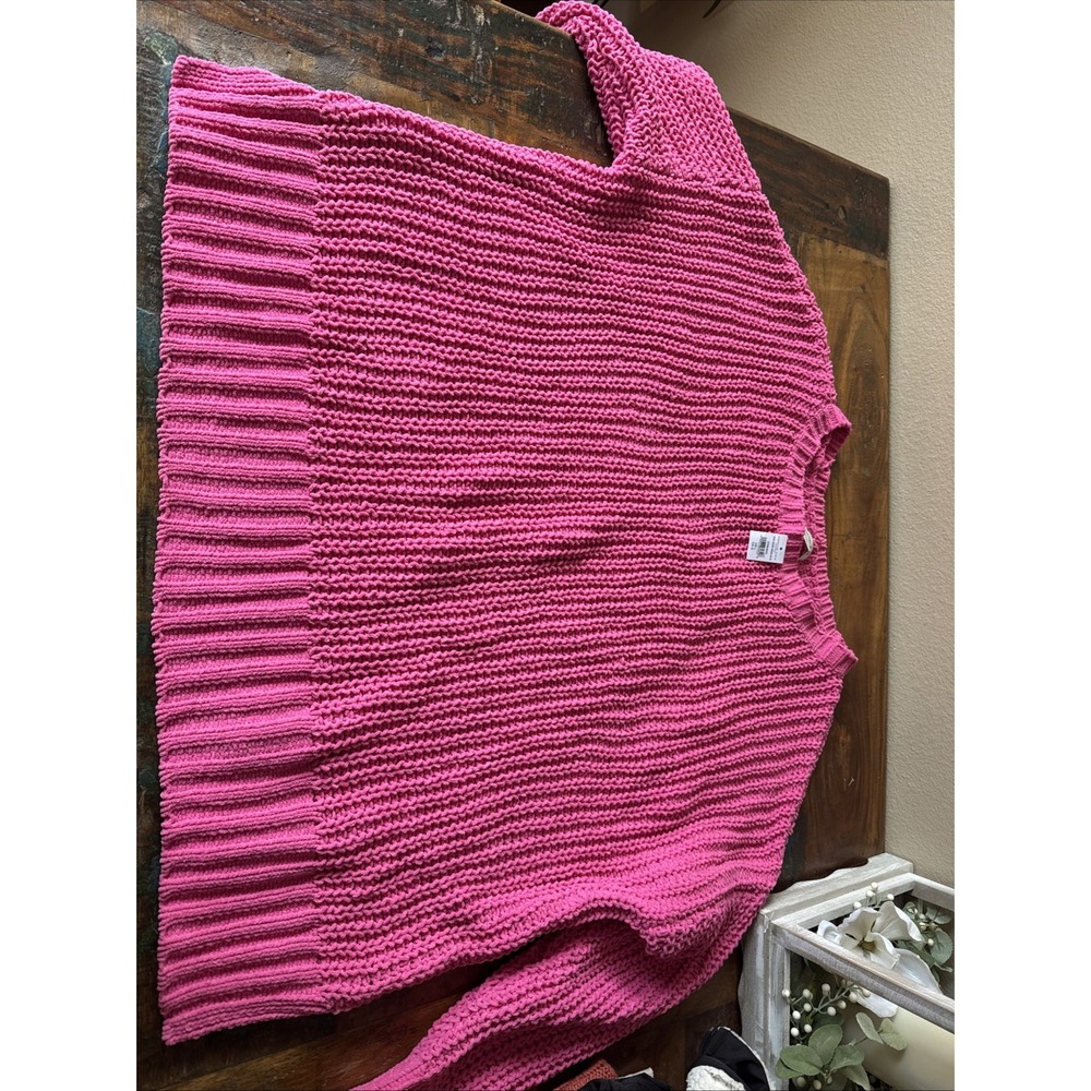 New American Eagle Cable Knit Sweater Womens Large Pink Crewneck Pullover
